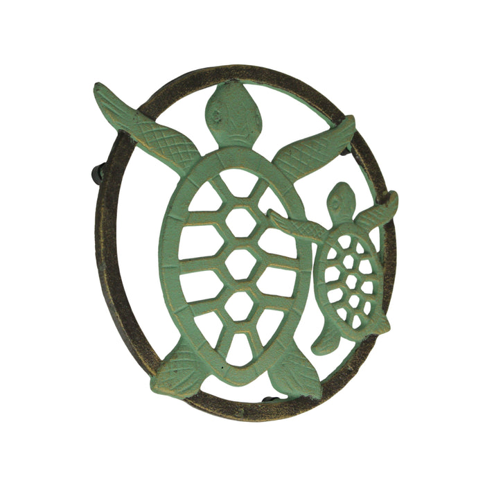 Cast Iron Sea Turtle Trivet – Verdigris Finish, Bronze Accents, 8" x 7.75", Heat-Resistant and Durable Coastal Décor, Perfect