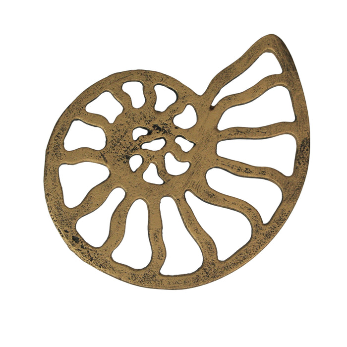 Elegant Cast Iron Nautilus Shell Trivet – Distressed Metallic Gold Finish, 8.25" x 6.5", Heat-Resistant, Doubles as Coastal