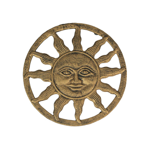 Cast Iron Celestial Sun Face Trivet – Distressed Metallic Gold Finish, 7.75" Diameter, Heat-Resistant and Durable, Perfect