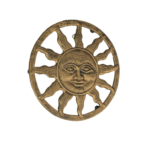 Cast Iron Celestial Sun Face Trivet – Distressed Metallic Gold Finish, 7.75" Diameter, Heat-Resistant and Durable, Perfect