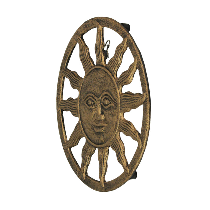 Cast Iron Celestial Sun Face Trivet – Distressed Metallic Gold Finish, 7.75" Diameter, Heat-Resistant and Durable, Perfect