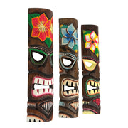 Zeckos Tropical Flower Tiki Masks, Set of 3, Hand-Carved Wood, 19 Inch Tall Image 2