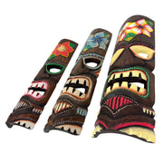 Zeckos Tropical Flower Tiki Masks, Set of 3, Hand-Carved Wood, 19 Inch Tall Image 3