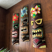 Zeckos Tropical Flower Tiki Masks, Set of 3, Hand-Carved Wood, 19 Inch Tall Image 5
