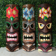 Zeckos Tropical Flower Tiki Masks, Set of 3, Hand-Carved Wood, 19 Inch Tall Image 6