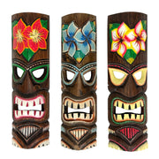 Zeckos Tropical Flower Tiki Masks, Set of 3, Hand-Carved Wood, 19 Inch Tall Image 1