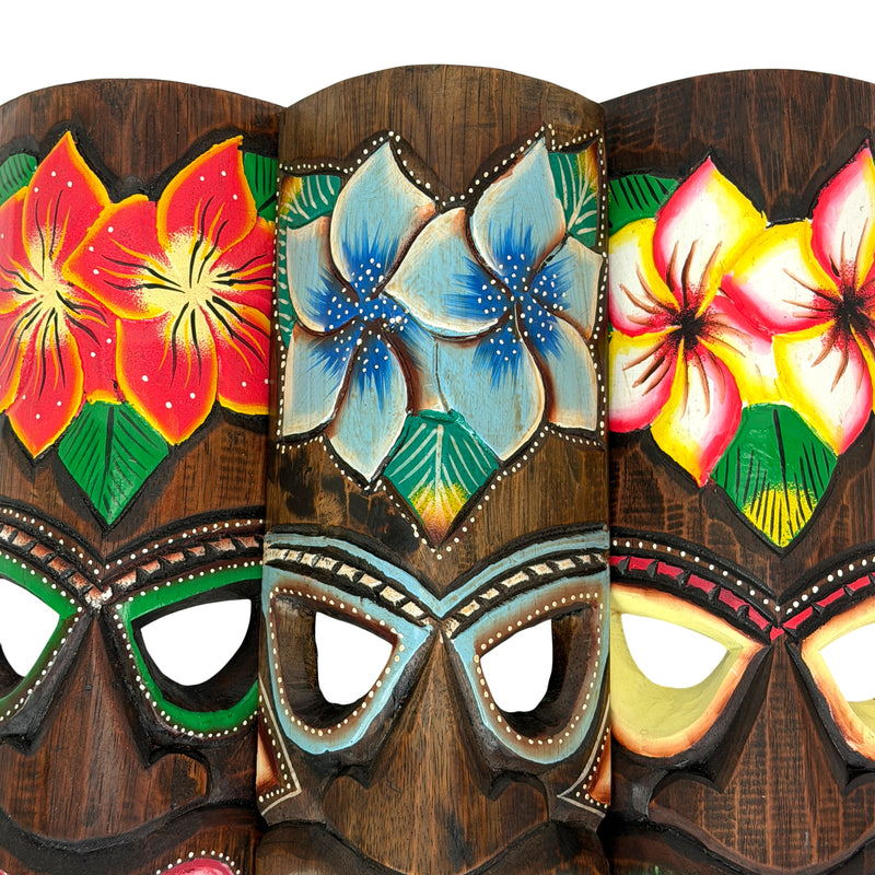 Zeckos Tropical Flower Tiki Masks, Set of 3, Hand-Carved Wood, 19 Inch Tall Image 10