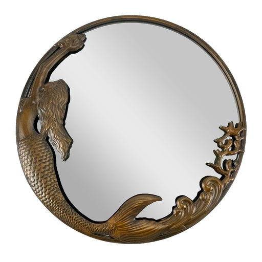 Bronze Finish Mermaid Wall-Mounted Mirror – 20-Inch Diameter Decorative Accent for Coastal and Nautical Home Decor, Elegant