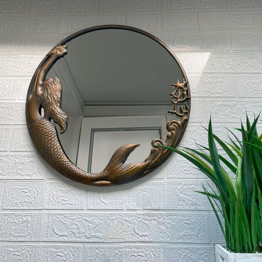 Bronze Finish Mermaid Wall-Mounted Mirror – 20-Inch Diameter Decorative Accent for Coastal and Nautical Home Decor, Elegant