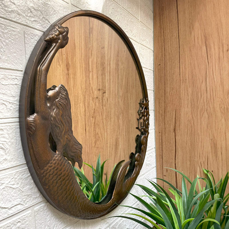 Bronze Finish Mermaid Wall-Mounted Mirror – 20-Inch Diameter Decorative Accent for Coastal and Nautical Home Decor, Elegant