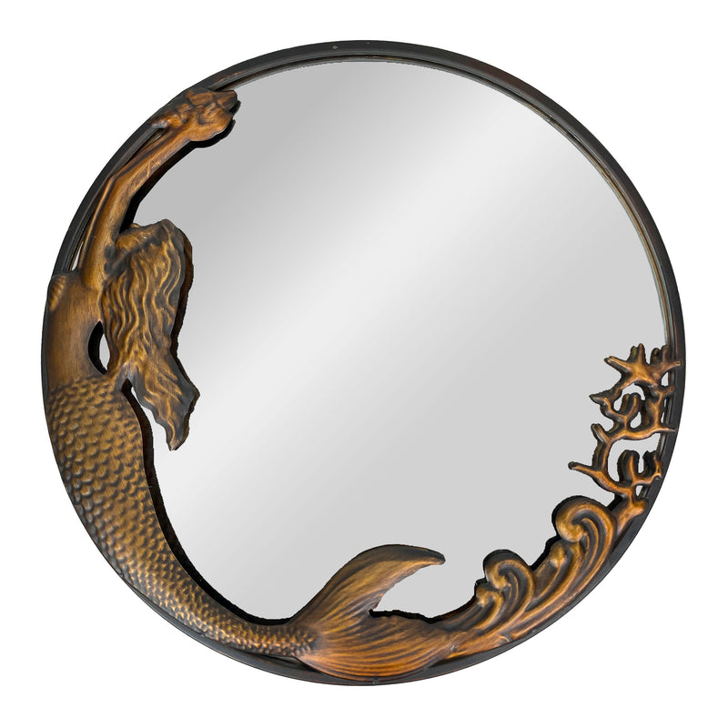 Bronze Finish Mermaid Wall-Mounted Mirror – 20-Inch Diameter Decorative Accent for Coastal and Nautical Home Decor, Elegant