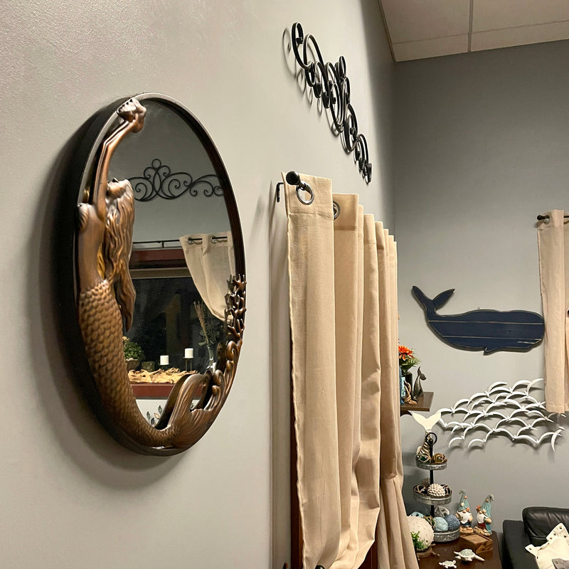 Bronze Finish Mermaid Wall-Mounted Mirror – 20-Inch Diameter Decorative Accent for Coastal and Nautical Home Decor, Elegant