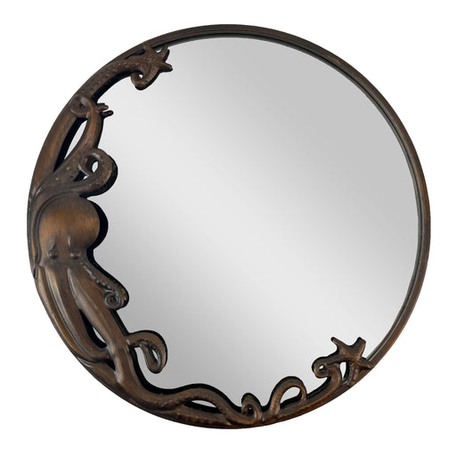 Bronze Octopus Wall-Mounted Mirror – 20-Inch Diameter Decorative Accent for Nautical and Coastal Home Decor, Unique Focal