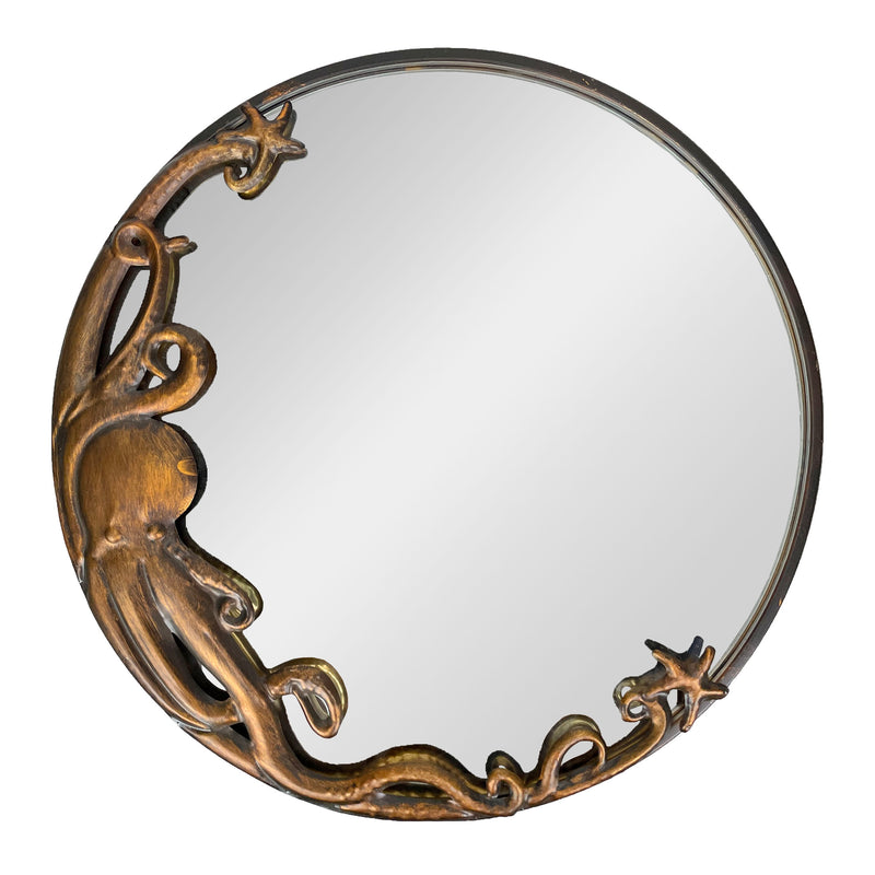 Bronze Octopus Wall-Mounted Mirror – 20-Inch Diameter Decorative Accent for Nautical and Coastal Home Decor, Unique Focal