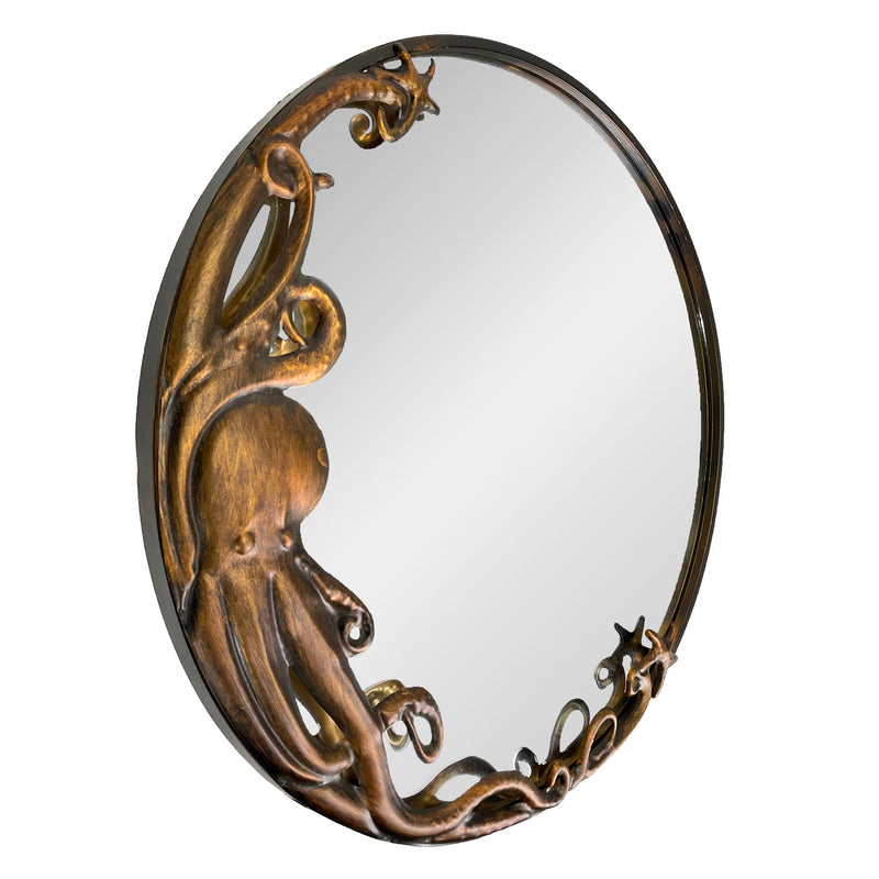 Bronze Octopus Wall-Mounted Mirror – 20-Inch Diameter Decorative Accent for Nautical and Coastal Home Decor, Unique Focal