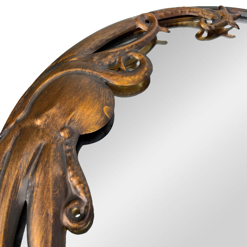 Bronze Octopus Wall-Mounted Mirror – 20-Inch Diameter Decorative Accent for Nautical and Coastal Home Decor, Unique Focal