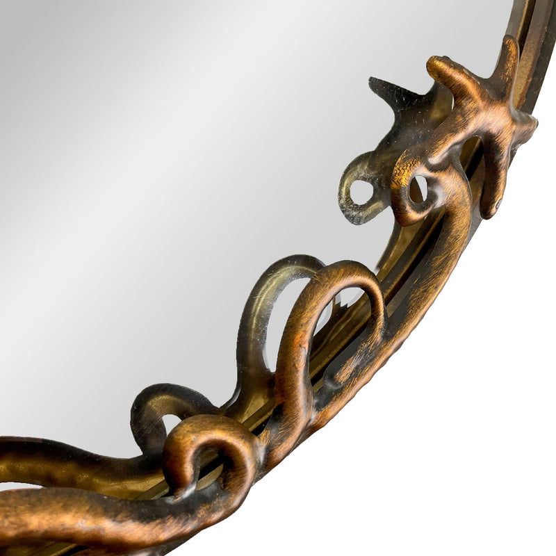 Bronze Octopus Wall-Mounted Mirror – 20-Inch Diameter Decorative Accent for Nautical and Coastal Home Decor, Unique Focal