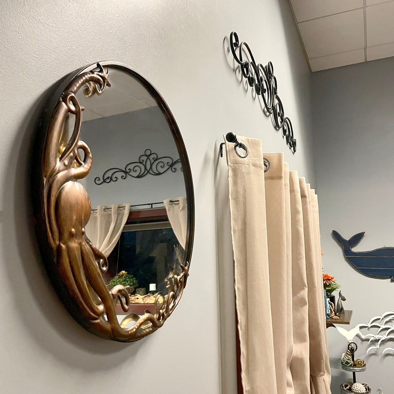 Bronze Octopus Wall-Mounted Mirror – 20-Inch Diameter Decorative Accent for Nautical and Coastal Home Decor, Unique Focal