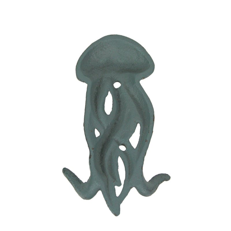Set of 3 Jellyfish Wall Hooks, 5 Inch Blue Gray White Cast Iron Image 5