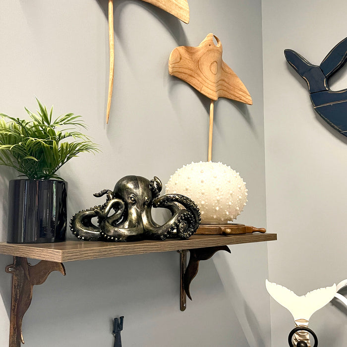 Bronze Octopus Bookends Set of 2 – Nautical Coastal Polyresin Sculptures for Bookshelves, Office, Bedroom, Library –