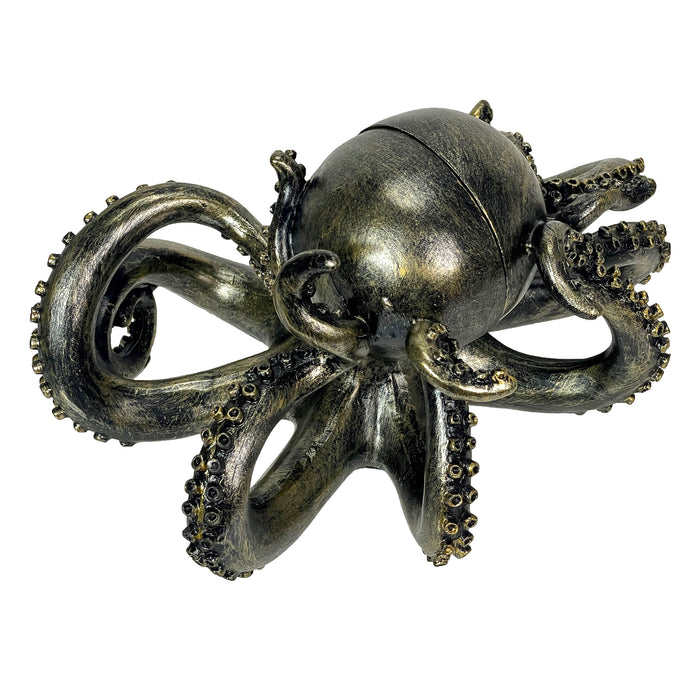 Bronze Octopus Bookends Set of 2 – Nautical Coastal Polyresin Sculptures for Bookshelves, Office, Bedroom, Library –