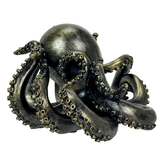 Bronze Octopus Bookends Set of 2 – Nautical Coastal Polyresin Sculptures for Bookshelves, Office, Bedroom, Library –