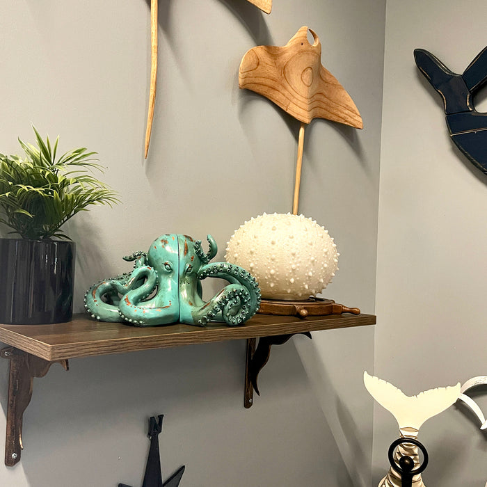 Aqua Green Octopus Bookends Set of 2 – Coastal Nautical Polyresin Wall Decor for Bookshelves, Office, Bedroom, Living Room,