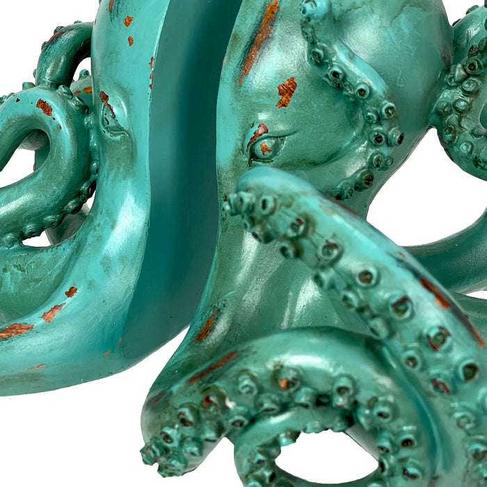 Aqua Green Octopus Bookends Set of 2 – Coastal Nautical Polyresin Wall Decor for Bookshelves, Office, Bedroom, Living Room,