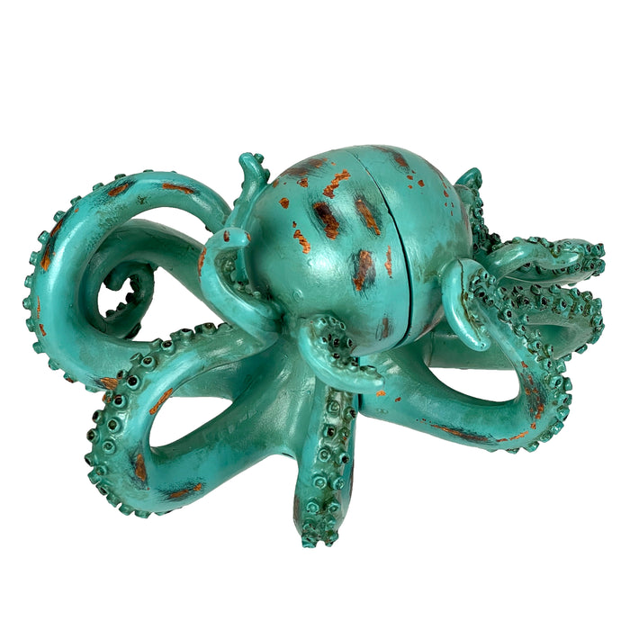 Aqua Green Octopus Bookends Set of 2 – Coastal Nautical Polyresin Wall Decor for Bookshelves, Office, Bedroom, Living Room,