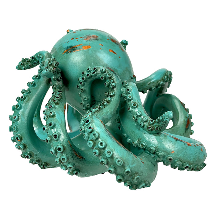 Aqua Green Octopus Bookends Set of 2 – Coastal Nautical Polyresin Wall Decor for Bookshelves, Office, Bedroom, Living Room,