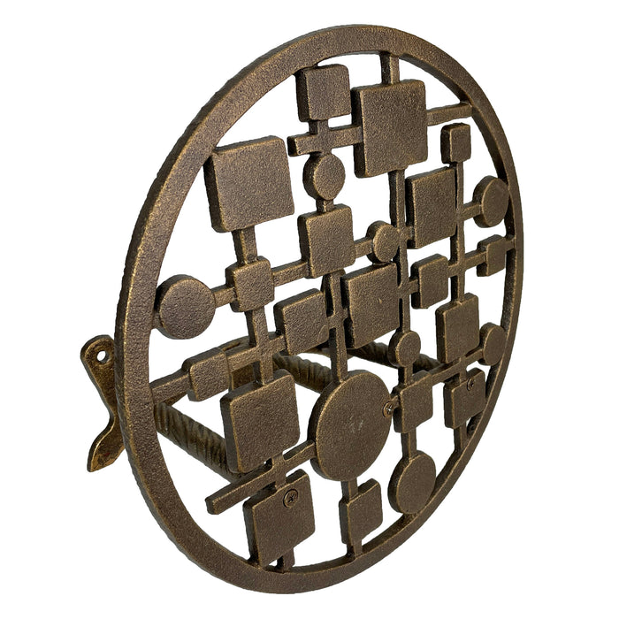 MCM Circles & Squares - Bronze - Image 1 - Mid-Century Modern Cast Iron Circles & Squares Hose Holder – Bronze Finish,