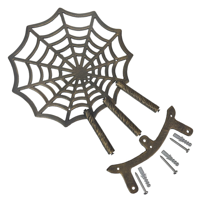 XL Cast Iron Spider Web Hose Holder, Bronze Finish, Heavy-Duty Wall Mounted Garden Hose Hanger, Weather Resistant Decorative