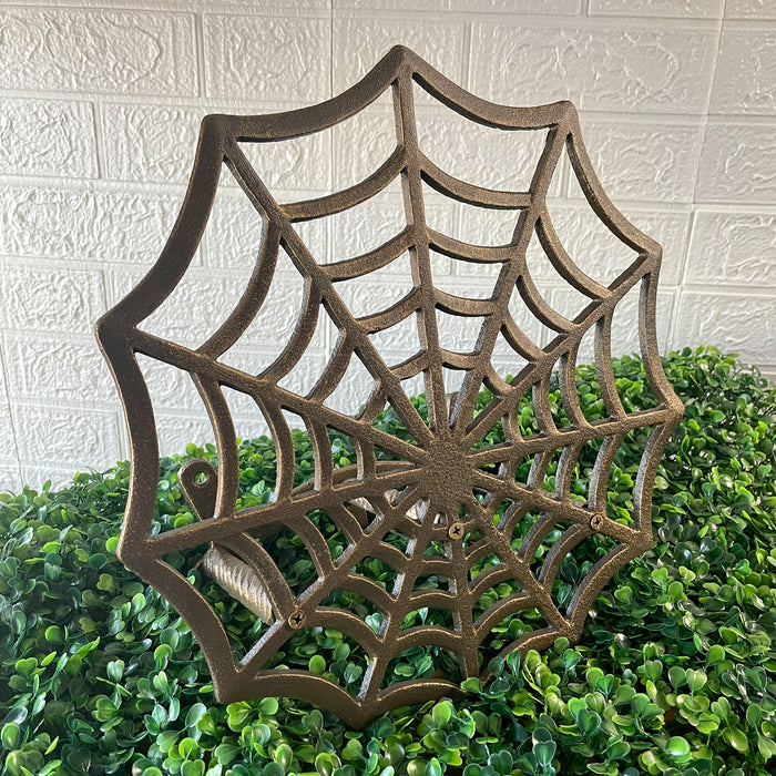 XL Cast Iron Spider Web Hose Holder, Bronze Finish, Heavy-Duty Wall Mounted Garden Hose Hanger, Weather Resistant Decorative