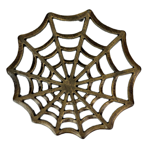Cast Iron Trivet, Spider Web 8 Inch Bronze Gothic Hot Pad Image 1