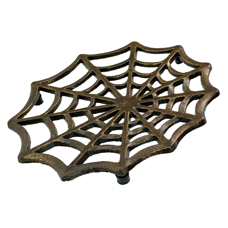Cast Iron Trivet, Spider Web 8 Inch Bronze Gothic Hot Pad Image 2