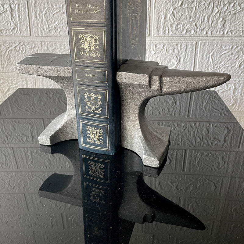 Cast Iron Anvil Bookends Set of 2 - 8" L x 4.5" H x 3.25" D - Rustic Grey Book Holders for Home or Office Décor - Industrial