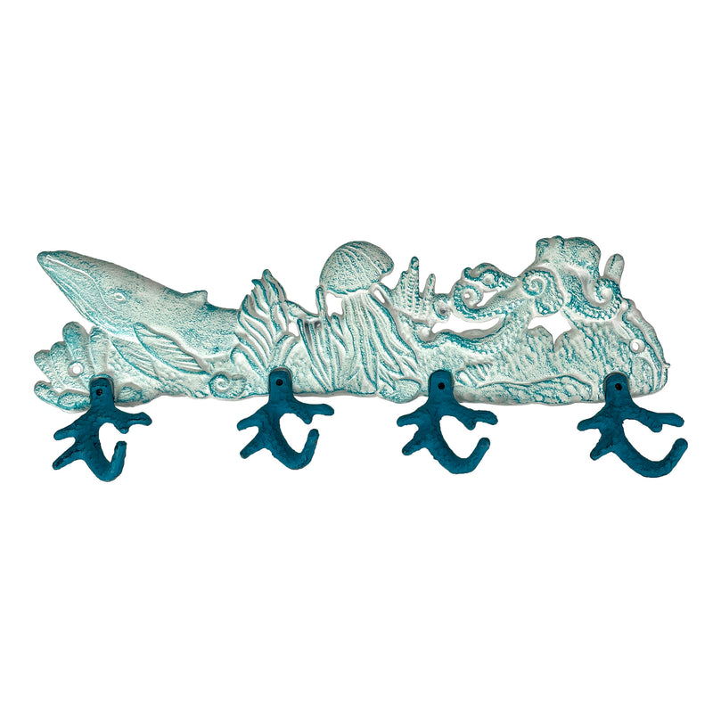 Decorative Wall Hooks, 15.5 Inch Cast Iron Sea Life Plaque Image 1