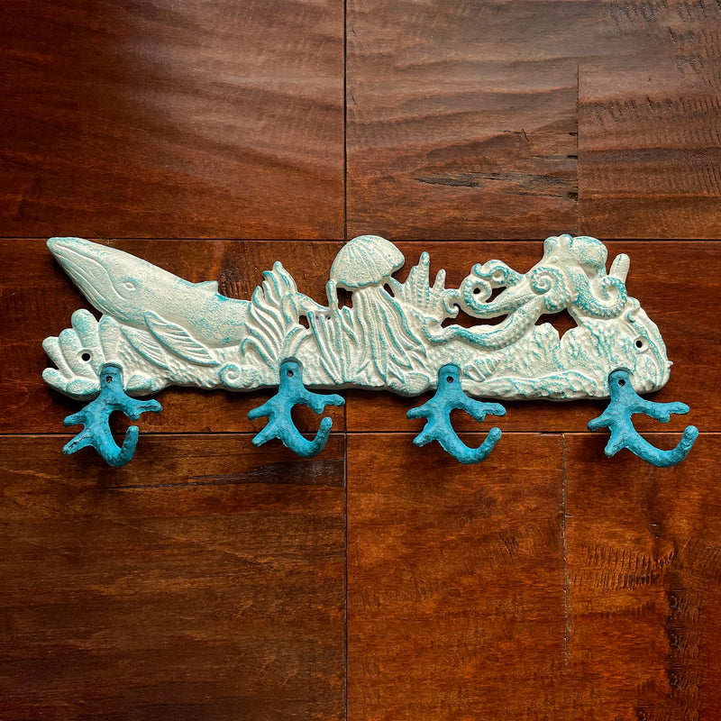 Decorative Wall Hooks, 15.5 Inch Cast Iron Sea Life Plaque Image 7