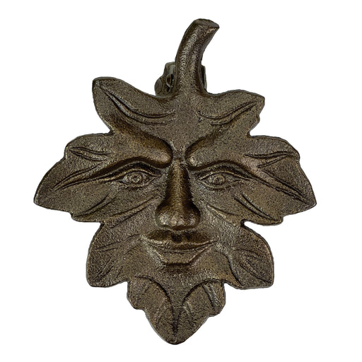 Cast Iron Door Knocker, 6 Inch Bronze Leaf Face Image 1