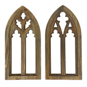 Black - Image 1 - Set of 2 Blackwashed Wood Gothic Arch Window Frame Wall Hangings - 15.75 Inch Sculptural Decor for Home,