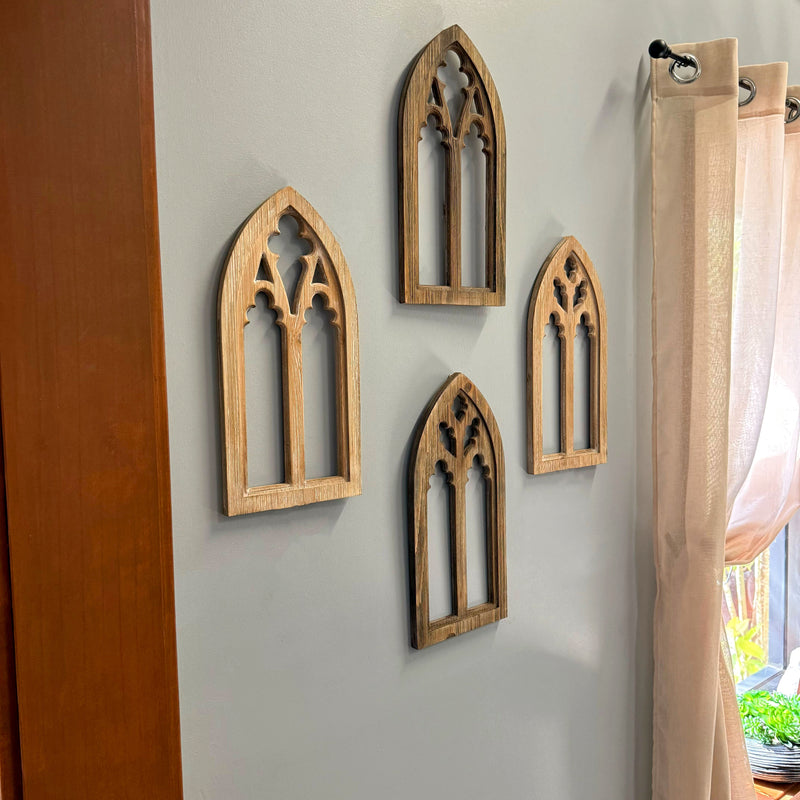 Black - Image 7 - Set of 2 Blackwashed Wood Gothic Arch Window Frame Wall Hangings - 15.75 Inch Sculptural Decor for Home,