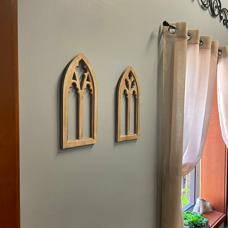 White - Image 6 - Set of 2 Whitewashed Wood Gothic Arch Window Frame Wall Hangings - 15.75 Inch Sculptural Home Decor,