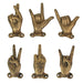 Gold - Image 1 - Set of 6 Cast Iron Hand Gesture Wall Hooks - Peace Sign, Rock-On Horns, Middle Finger, ASL "I Love You",