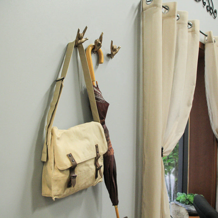 Gold - Image 4 - Set of 6 Cast Iron Hand Gesture Wall Hooks - Peace Sign, Rock-On Horns, Middle Finger, ASL "I Love You",