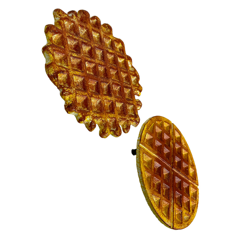 Waffle Set - Image 2 - Zeckos Set of 2 Cast Iron Metal Waffle Trivets – Belgian & Round, 8" Kitchen Plaques, Durable