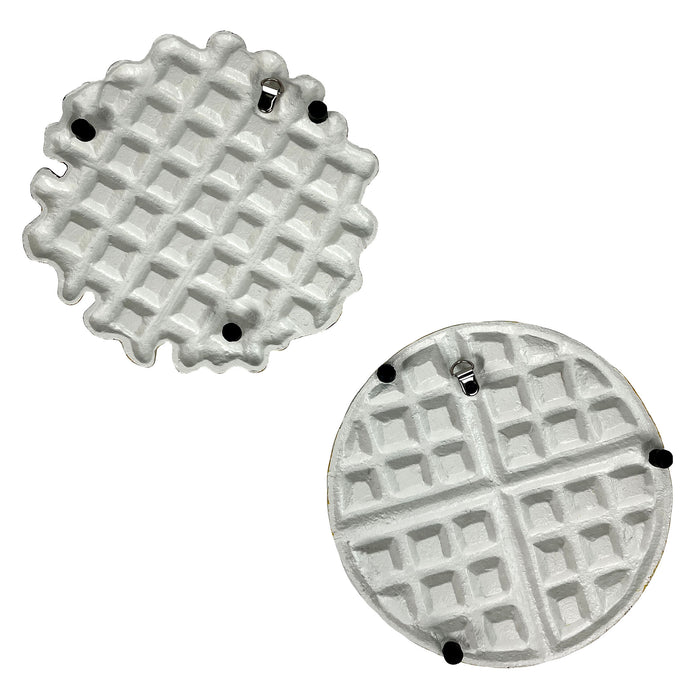 Waffle Set - Image 9 - Zeckos Set of 2 Cast Iron Metal Waffle Trivets – Belgian & Round, 8" Kitchen Plaques, Durable