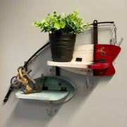 Fishing Pole Wall Shelf, 24 Inch Metal Rod with Two Wood Lure Shelves Image 4