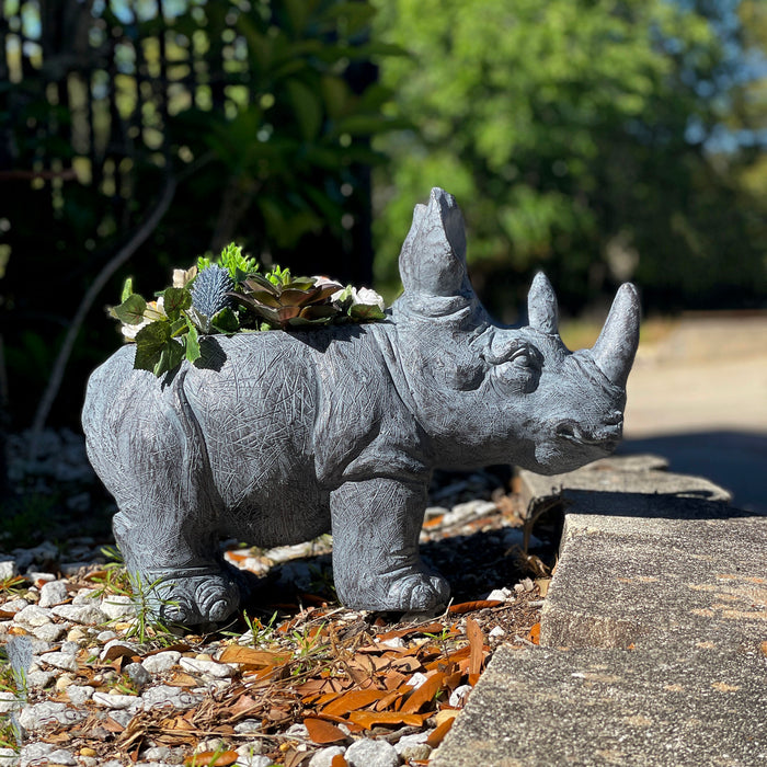 Grey - Image 4 - Charming Grey Rhino MGO Planter with Drain Holes, 18.5 inches - Weather-Resistant Magnesium Oxide for Garden