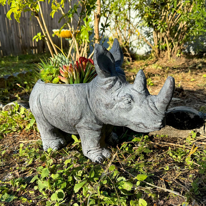Grey - Image 5 - Charming Grey Rhino MGO Planter with Drain Holes, 18.5 inches - Weather-Resistant Magnesium Oxide for Garden