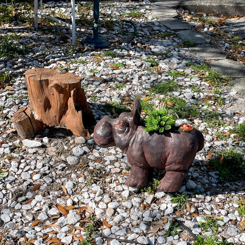 Brown - Image 8 - Charming Brown Hippo MGO Planter with Drain Hole, 17 inches - Durable Weatherproof Magnesium Oxide for